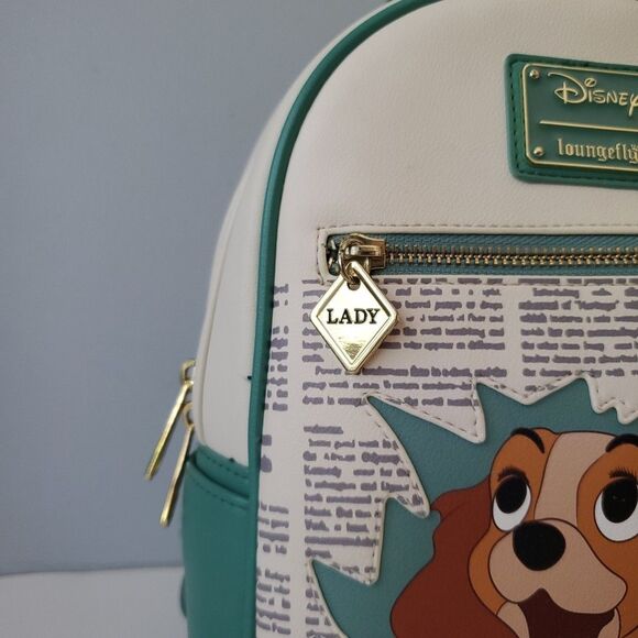 Loungefly Disneys Lady and The Tramp Newspaper Faux Leather Small Backpack - Picture 3 of 15